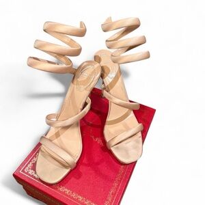 RENE CAOVILLA Cleo Blush Satin Spiral Heels
